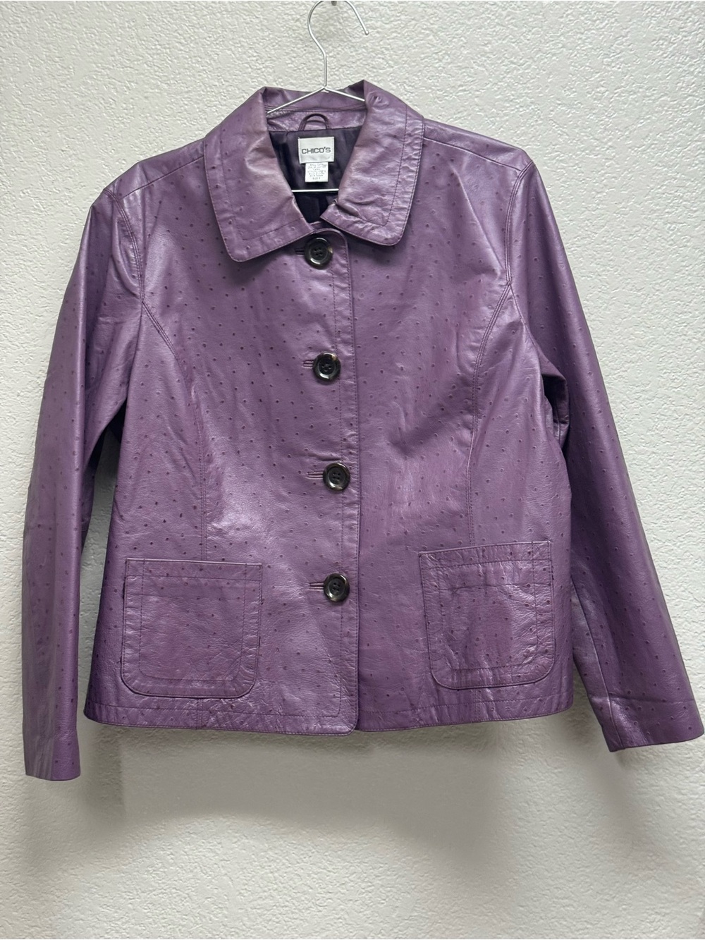 Chico's Purple Perforated Leather Jacket Pit 23” X 24” NWOT size 3